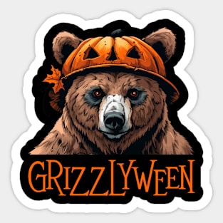 Grizzly with Pumpkin Head - Grizzly Bear Halloween Sticker